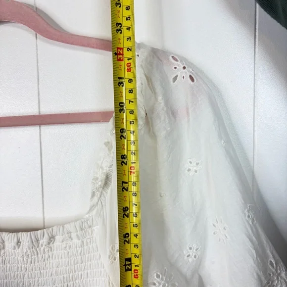 Japna White Eyelet Tiered Puff Sleeve Smocked Mini Dress Beach Boho Summer XL - Picture 9 of 11